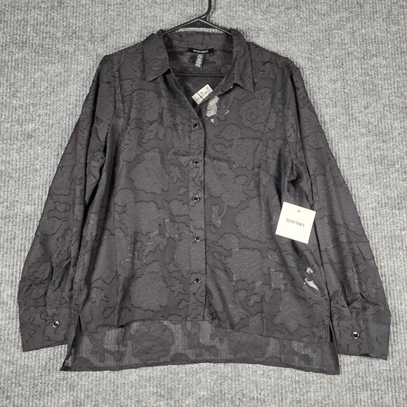 Ellen Tracy Tops - Ellen Tracy NWT Black Floral Jacquard Button‎ Front Blouse Women Medium
